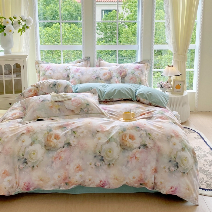 91家纺网 家纺一手货源 找家纺 星期三家纺 2025新款10月新款铂金全棉纯棉13372四件套 江山如画-绿