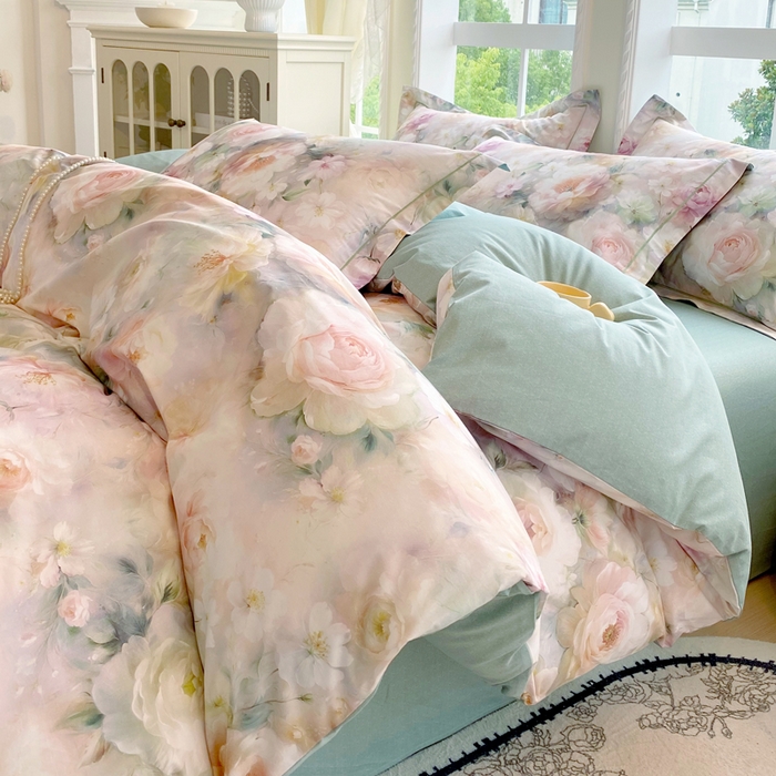 91家纺网 家纺一手货源 找家纺 星期三家纺 2025新款10月新款铂金全棉纯棉13372四件套 江山如画-绿