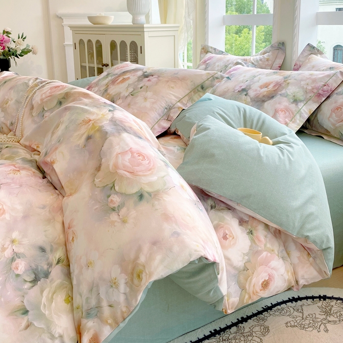 91家纺网 家纺一手货源 找家纺 星期三家纺 2025新款10月新款铂金全棉纯棉13372四件套 江山如画-绿