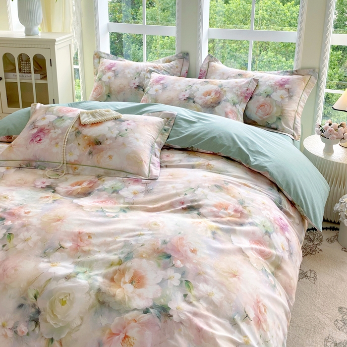 91家纺网 家纺一手货源 找家纺 星期三家纺 2025新款10月新款铂金全棉纯棉13372四件套 江山如画-绿