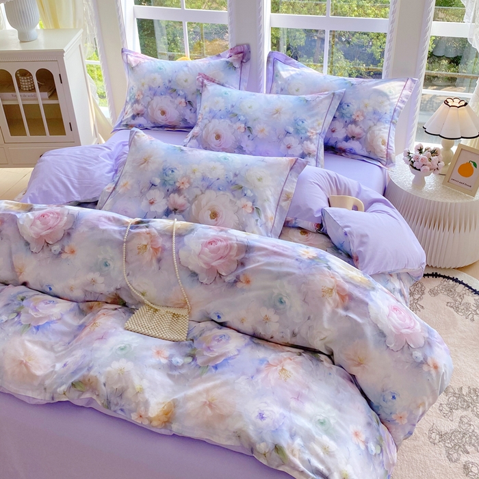 91家纺网 家纺一手货源 找家纺 星期三家纺 2025新款10月新款铂金全棉纯棉13372四件套 江山如画-紫