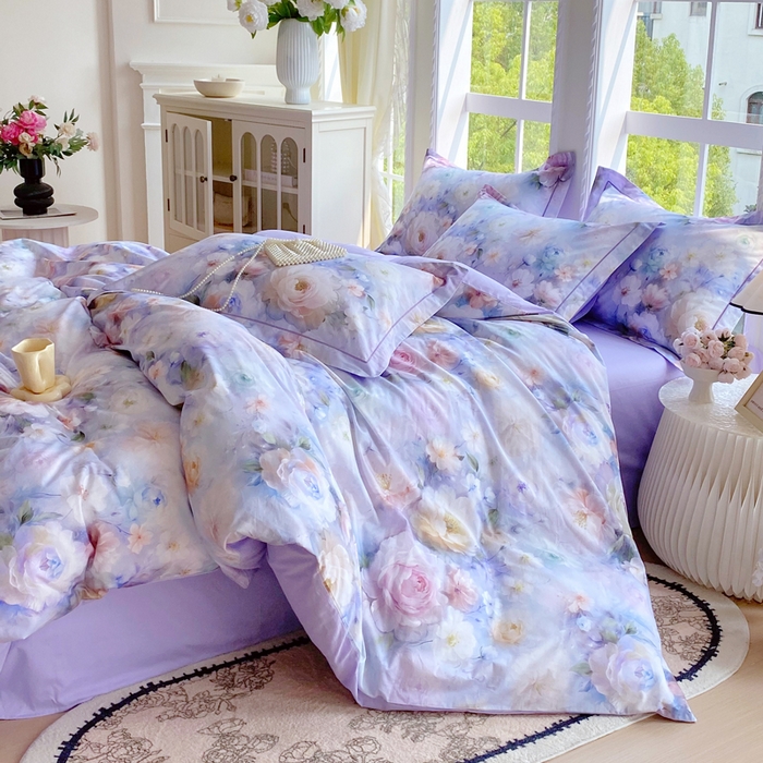 91家纺网 家纺一手货源 找家纺 星期三家纺 2025新款10月新款铂金全棉纯棉13372四件套 江山如画-紫