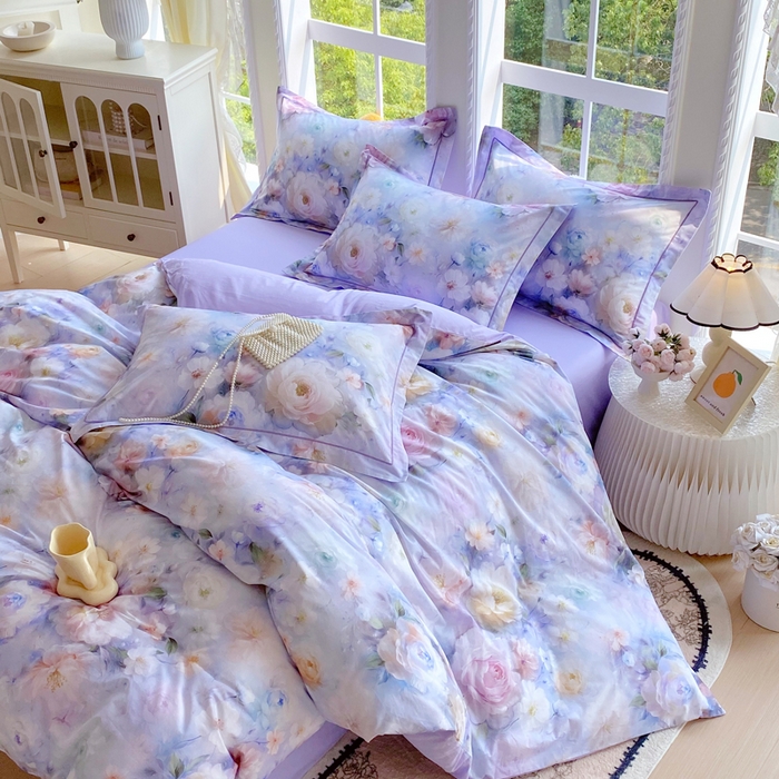 91家纺网 家纺一手货源 找家纺 星期三家纺 2025新款10月新款铂金全棉纯棉13372四件套 江山如画-紫