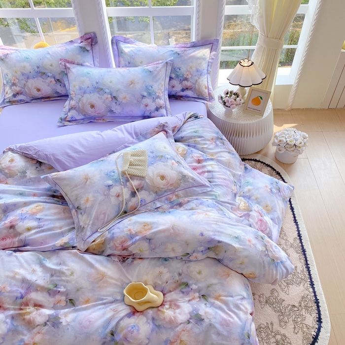 91家纺网 家纺一手货源 找家纺 星期三家纺 2025新款10月新款铂金全棉纯棉13372四件套 江山如画-紫