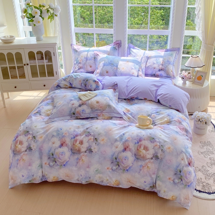 91家纺网 家纺一手货源 找家纺 星期三家纺 2025新款10月新款铂金全棉纯棉13372四件套 江山如画-紫