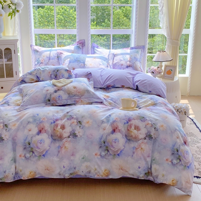 91家纺网 家纺一手货源 找家纺 星期三家纺 2025新款10月新款铂金全棉纯棉13372四件套 江山如画-紫