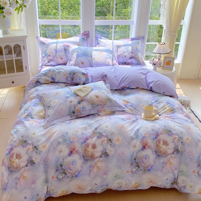 91家纺网 家纺一手货源 找家纺 星期三家纺 2025新款10月新款铂金全棉纯棉13372四件套 江山如画-紫