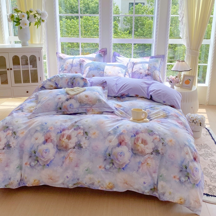 91家纺网 家纺一手货源 找家纺 星期三家纺 2025新款10月新款铂金全棉纯棉13372四件套 江山如画-紫