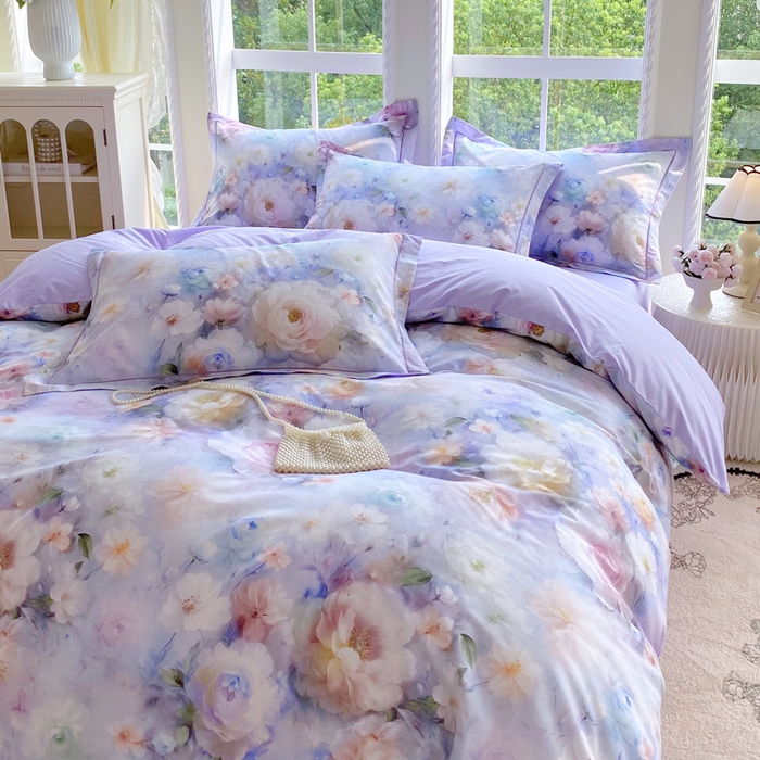 91家纺网 家纺一手货源 找家纺 星期三家纺 2025新款10月新款铂金全棉纯棉13372四件套 江山如画-紫