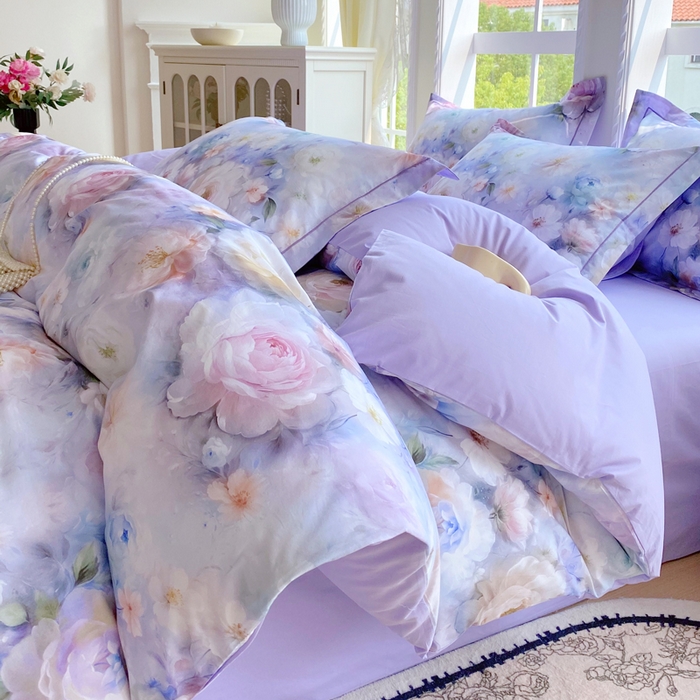 91家纺网 家纺一手货源 找家纺 星期三家纺 2025新款10月新款铂金全棉纯棉13372四件套 江山如画-紫