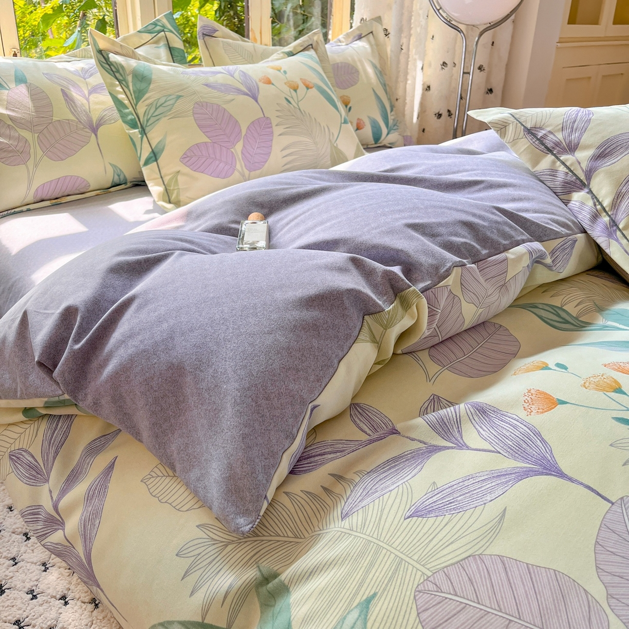 91家纺网 家纺一手货源 找家纺 简约 2025新款全棉四件套活性生态磨毛四件套 相思叶-绿