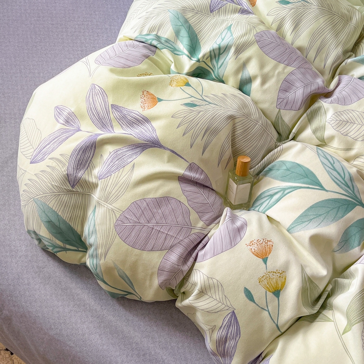 91家纺网 家纺一手货源 找家纺 简约 2025新款全棉四件套活性生态磨毛四件套 相思叶-绿