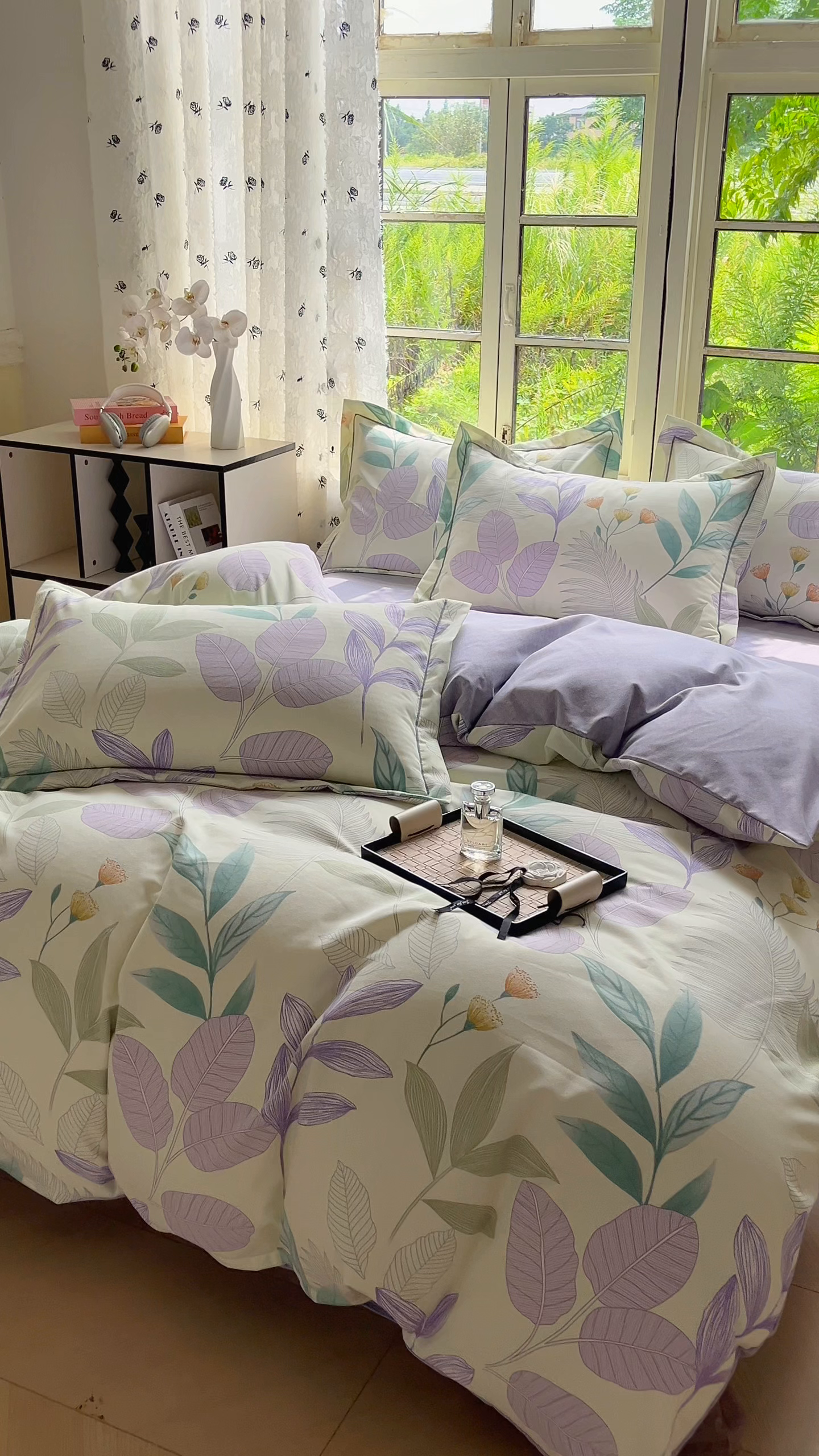 91家纺网 家纺一手货源 找家纺 简约 2025新款全棉四件套活性生态磨毛四件套 相思叶-绿