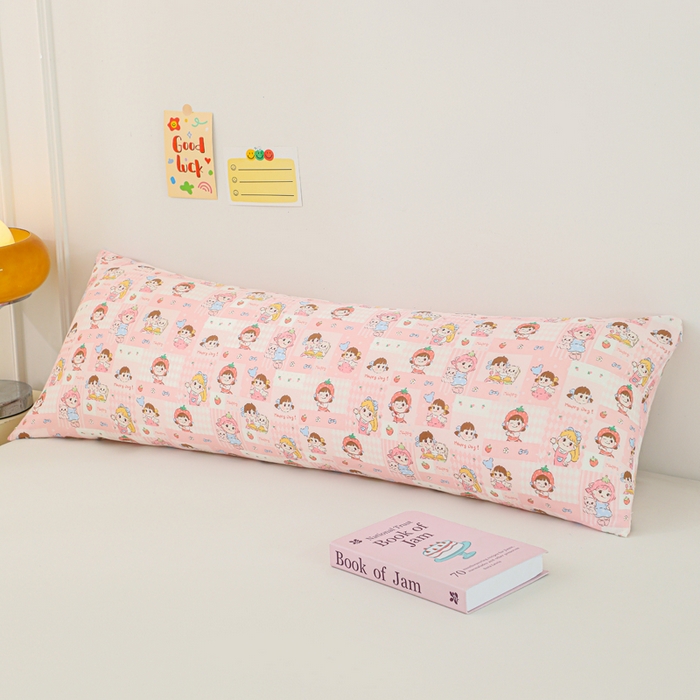 大熊枕芯 2025新款全棉双层纱有氧长枕抱枕芯+枕套 粉萌女孩