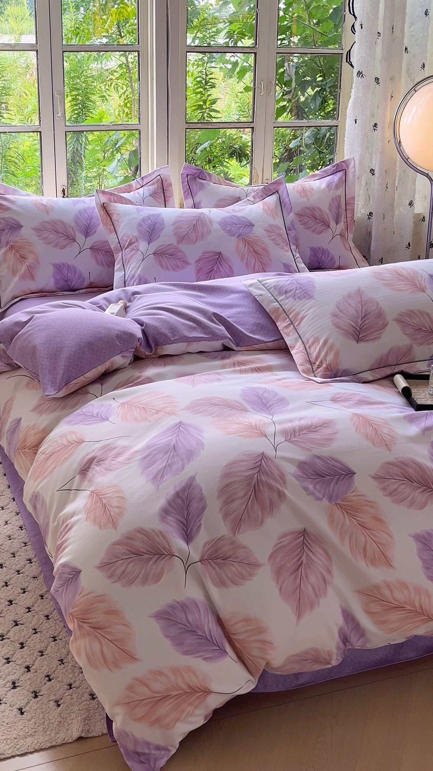 91家纺网 家纺一手货源 找家纺 简约 2025新款全棉四件套活性生态磨毛四件套 叶初开-粉