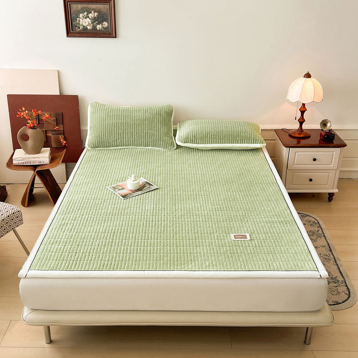 91家纺网 家纺一手货源 找家纺 喜居 2025新款A类高克重宝宝绒夹棉床褥垫-绮梦系列 绮梦-绿-宝宝绒床褥垫