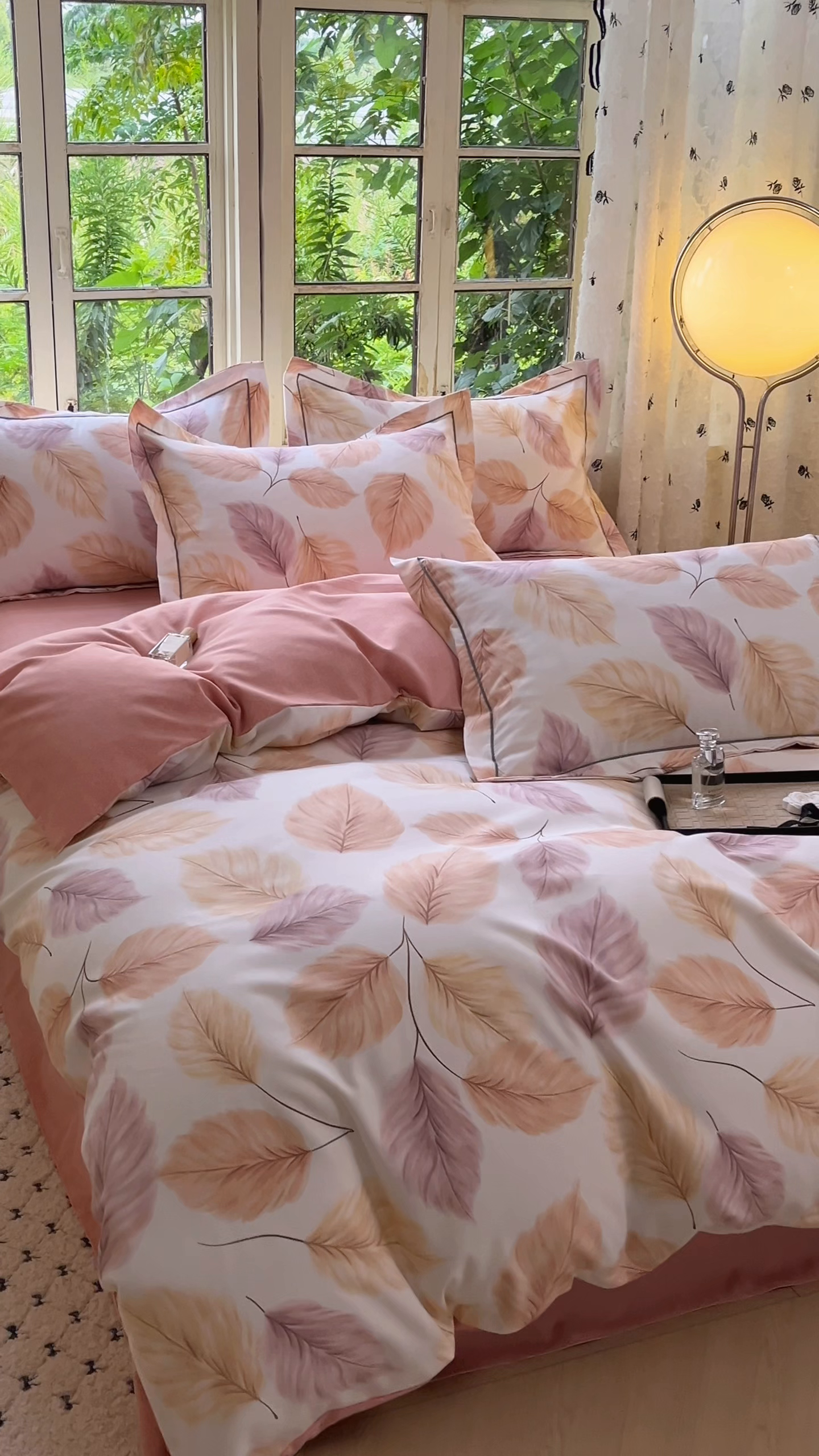 91家纺网 家纺一手货源 找家纺  简约 2025新款全棉四件套活性生态磨毛四件套 叶初开-桔