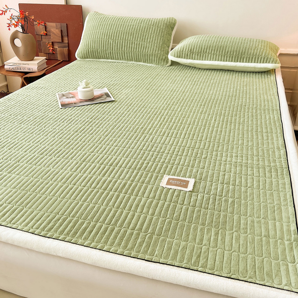 91家纺网 家纺一手货源 找家纺 喜居 2025新款A类高克重宝宝绒夹棉床褥垫-绮梦系列 绮梦-绿-宝宝绒床褥垫