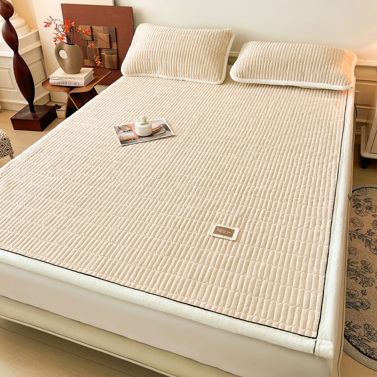 91家纺网 家纺一手货源 找家纺 喜居 2025新款A类高克重宝宝绒夹棉床褥垫-绮梦系列 绮梦-咖-宝宝绒床褥垫