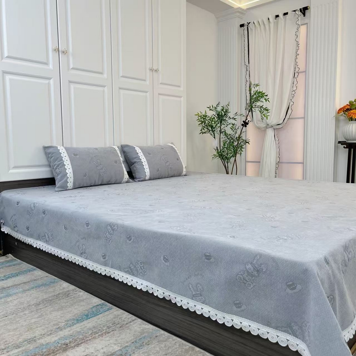 91家纺网 家纺一手货源 找家纺 （总）暖木杨 2025新款榻榻米床盖雪尼尔炕盖防滑耐磨四季通用可定做-咖啡兔