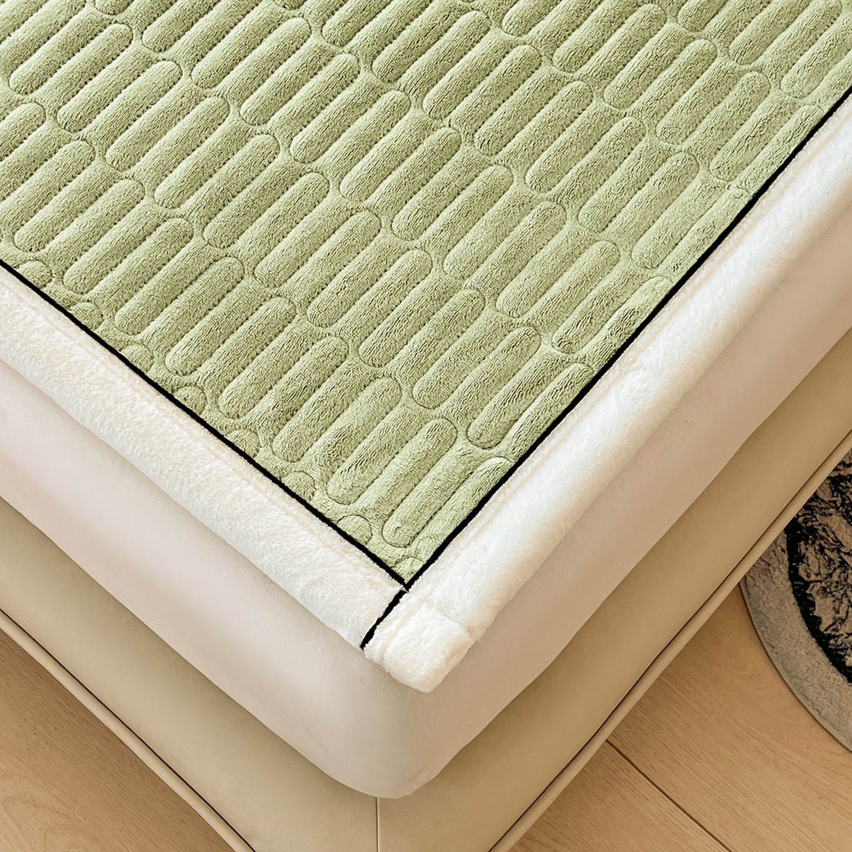 91家纺网 家纺一手货源 找家纺 喜居 2025新款A类高克重宝宝绒夹棉床褥垫-绮梦系列 绮梦-绿-宝宝绒床褥垫