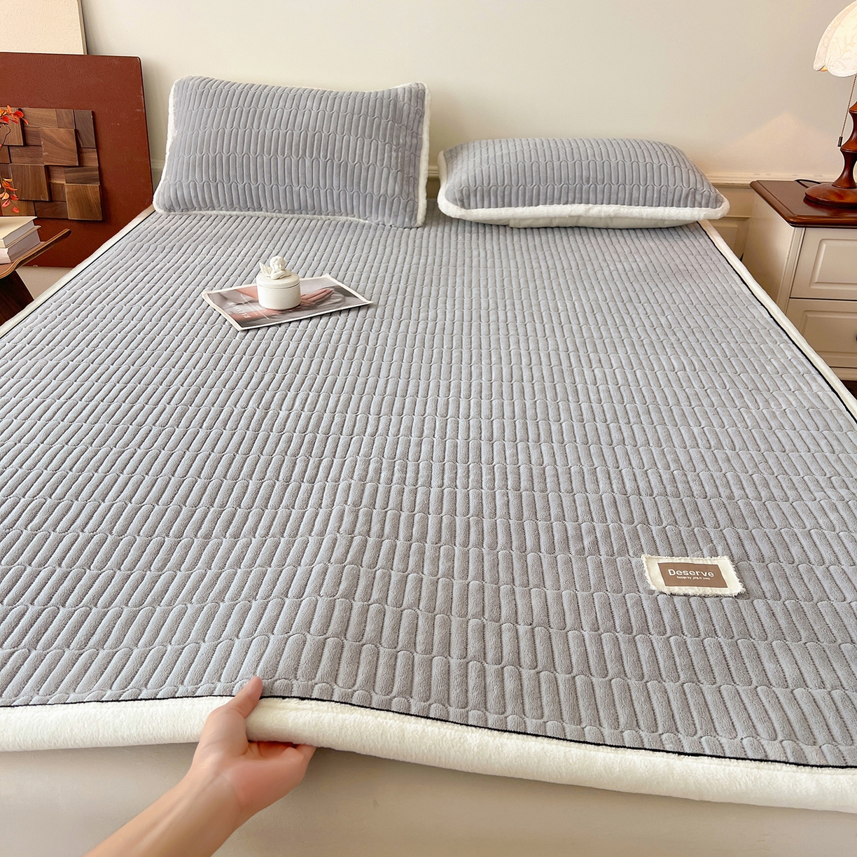 喜居 2025新款A类高克重宝宝绒夹棉床褥垫-绮梦系列 绮梦-灰-宝宝绒床褥垫