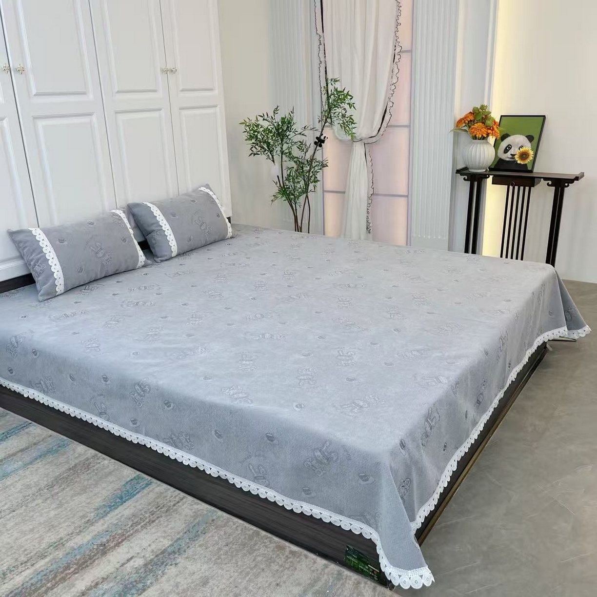 91家纺网 家纺一手货源 找家纺 （总）暖木杨 2025新款雪尼尔床用床盖炕盖亲肤透气防滑高级感床盖可定制尺寸-咖啡兔