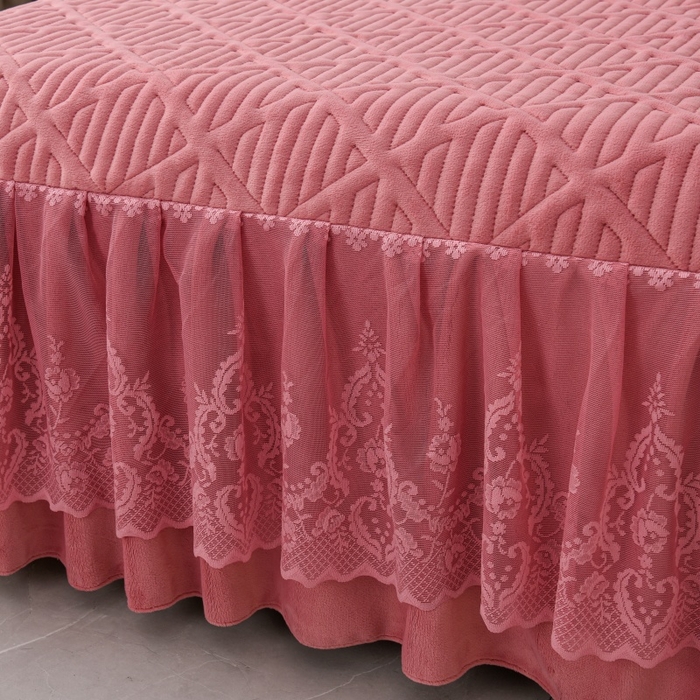 91家纺网 家纺一手货源 找家纺 优家居 2025新品240克高克重牛奶绒韩版牛奶绒夹棉床裙四件套床裙三件套直播爆款 东方韵-豆沙