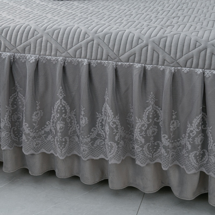 91家纺网 家纺一手货源 找家纺 优家居 2025新品240克高克重牛奶绒韩版牛奶绒夹棉床裙四件套床裙三件套直播爆款 东方韵-灰色