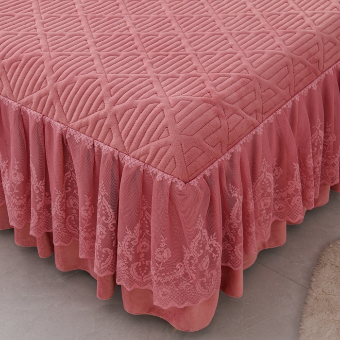 91家纺网 家纺一手货源 找家纺 优家居 2025新品240克高克重牛奶绒韩版牛奶绒夹棉床裙三件套冬季直播爆款 东方韵-豆沙