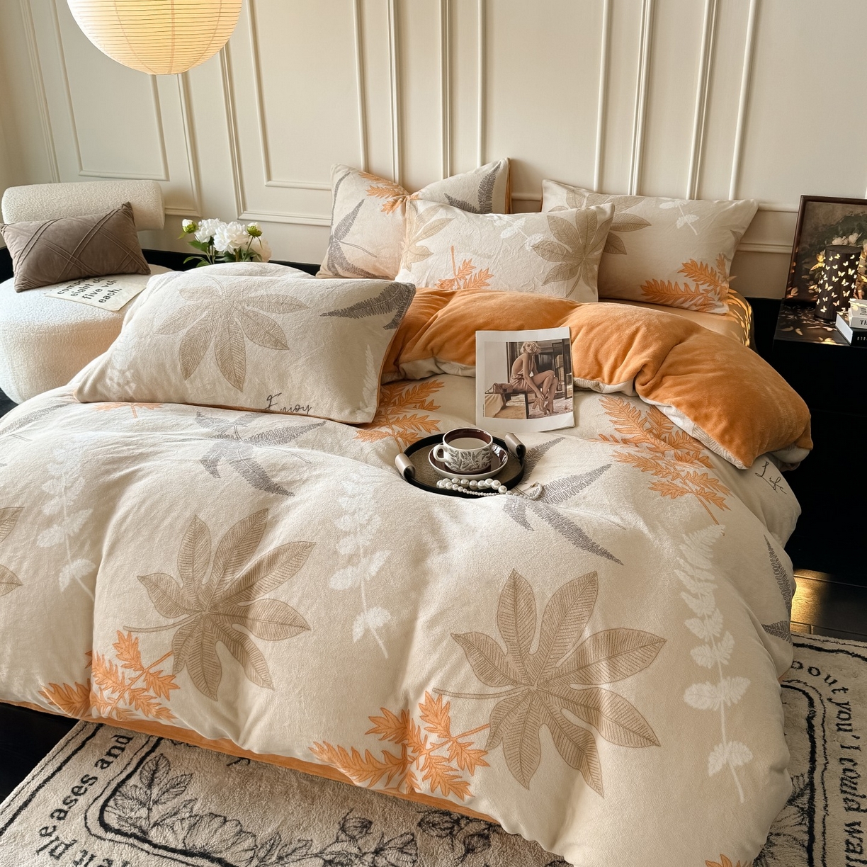 卡罗兰 2025新款200克牛奶绒小清新印花四件套 知秋