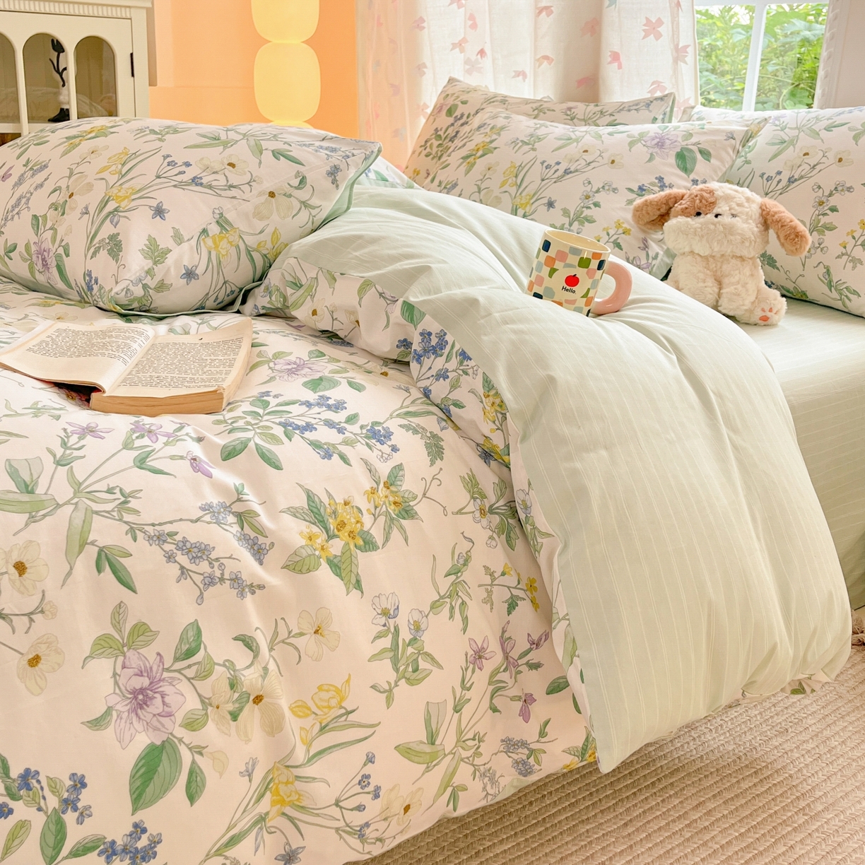 91家纺网 家纺一手货源 找家纺 柠馨 2025新款全棉印花四件套安凡妮系列 素笺