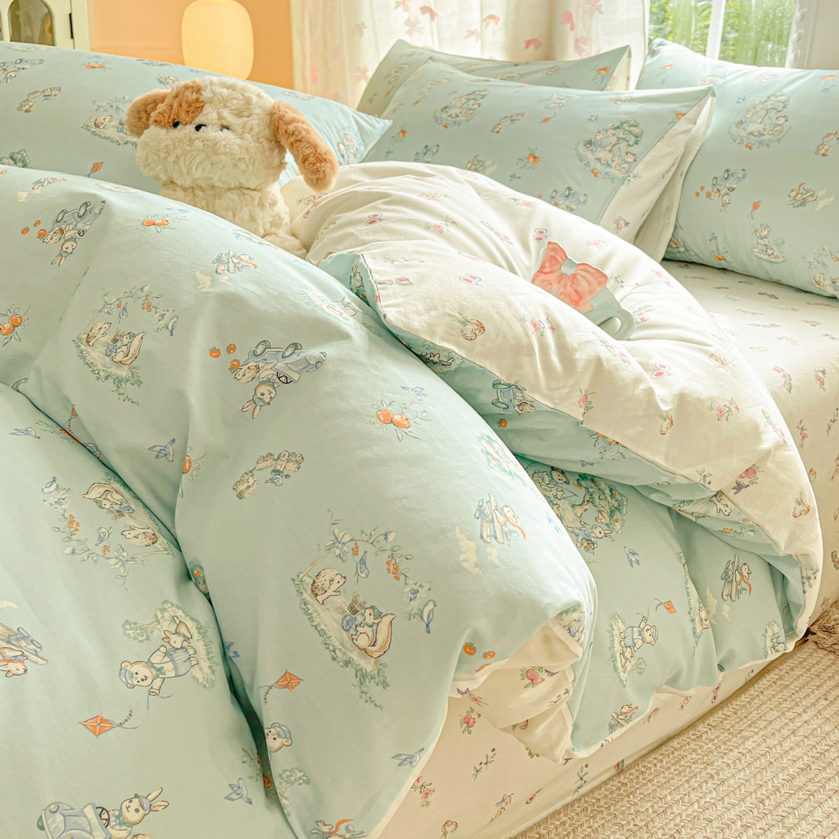 91家纺网 家纺一手货源 找家纺 （总）柠馨 2025新款全棉印花四件套安凡妮系列