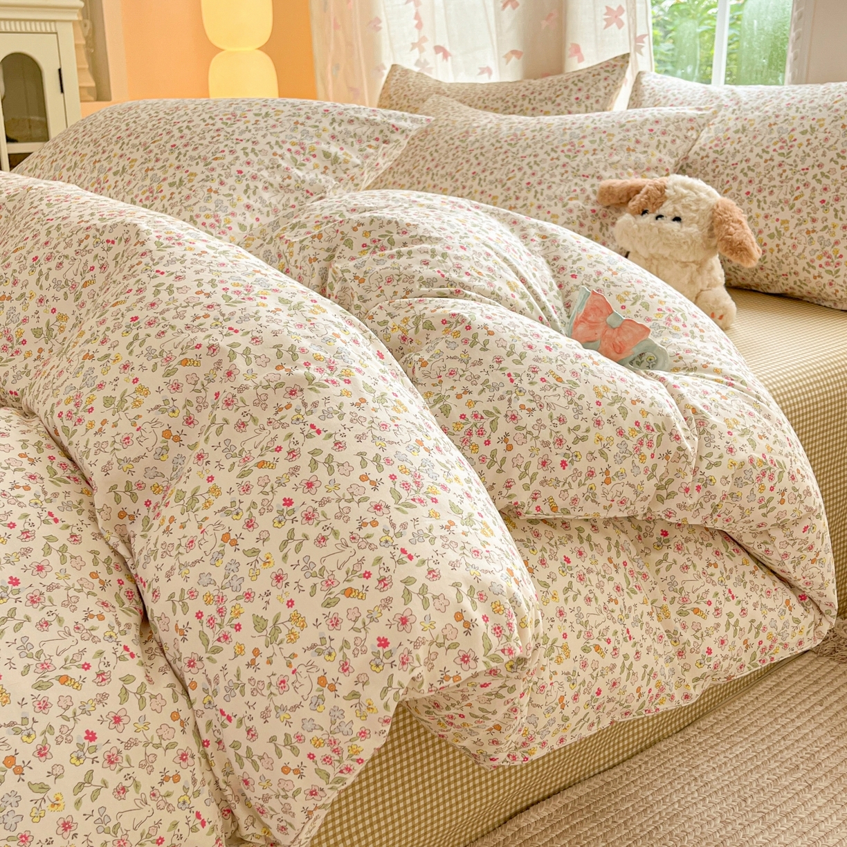 91家纺网 家纺一手货源 找家纺 柠馨 2025新款全棉印花四件套安凡妮系列 抱仙兔