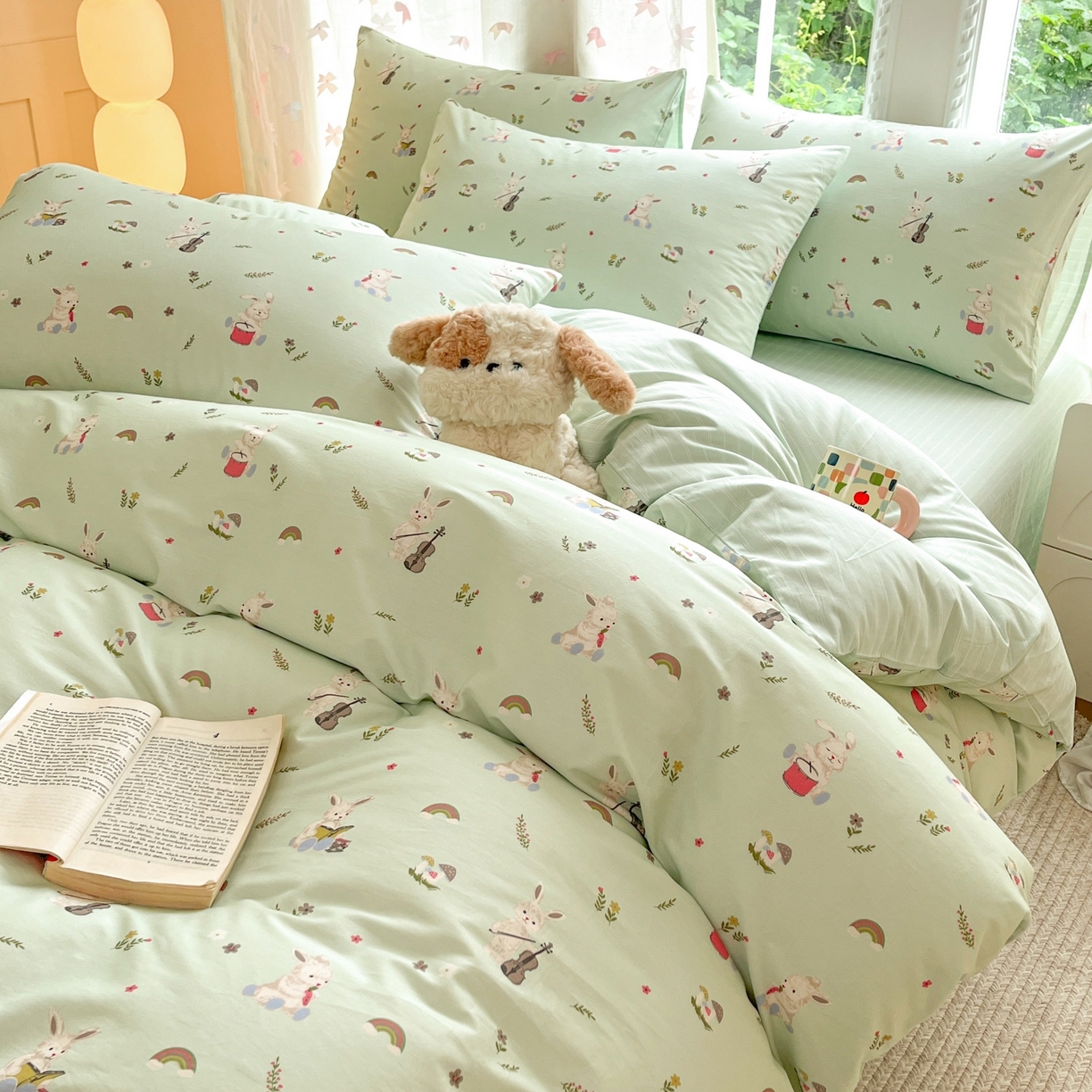 91家纺网 家纺一手货源 找家纺 柠馨 2025新款全棉印花四件套安凡妮系列 萝莉兔