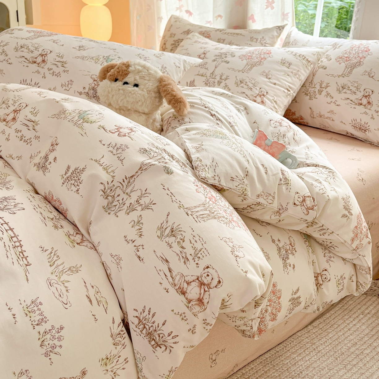 91家纺网 家纺一手货源 找家纺 柠馨 2025新款全棉印花四件套安凡妮系列 觅遇