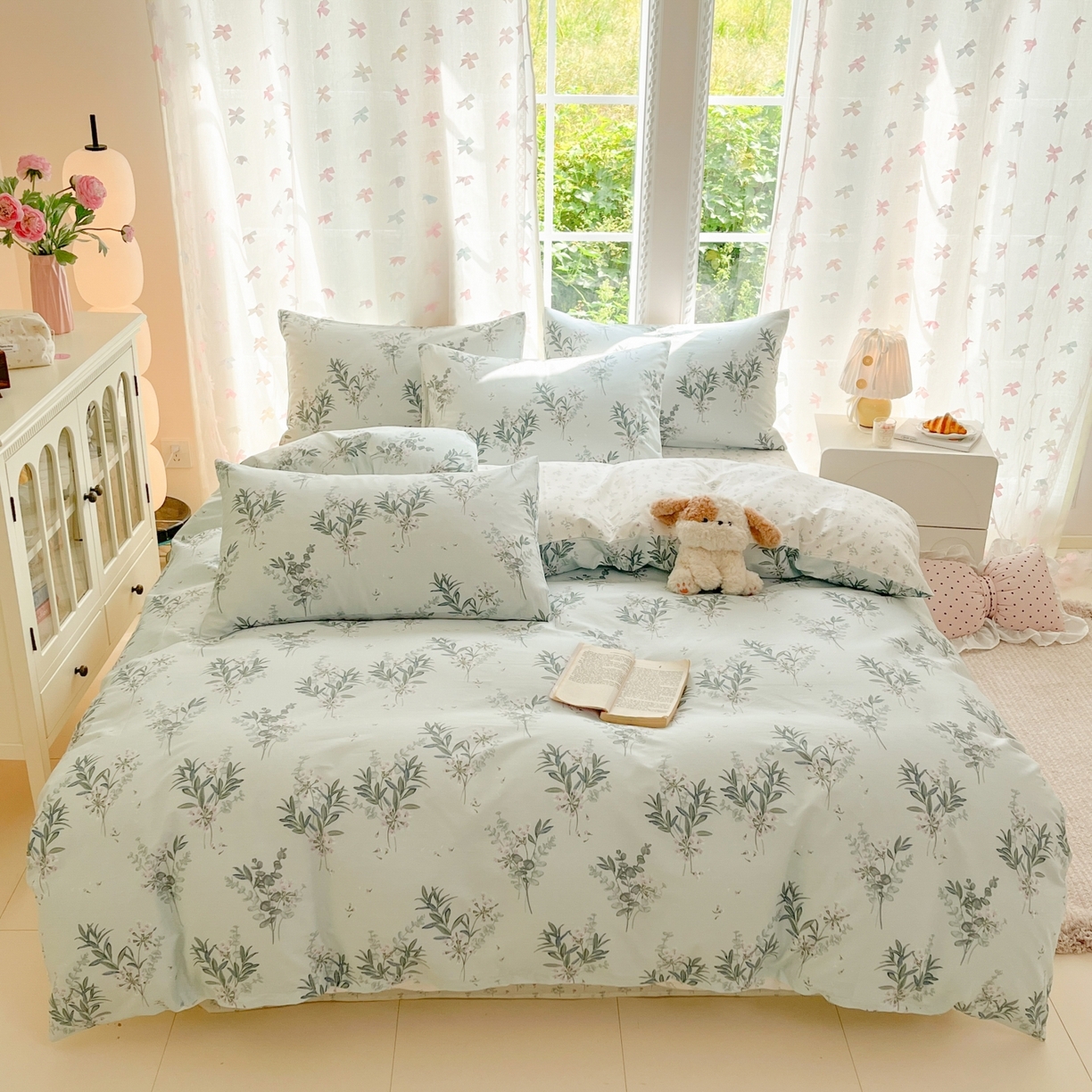 91家纺网 家纺一手货源 找家纺 柠馨 2025新款全棉印花四件套安凡妮系列 雾恋