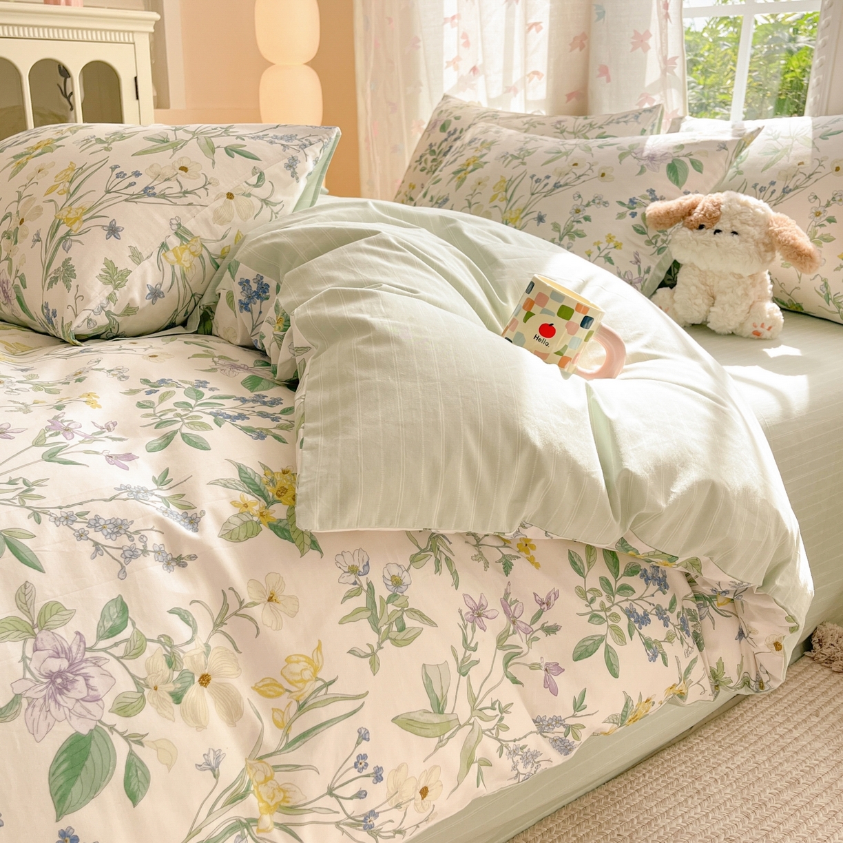 91家纺网 家纺一手货源 找家纺 柠馨 2025新款全棉印花四件套安凡妮系列 素笺