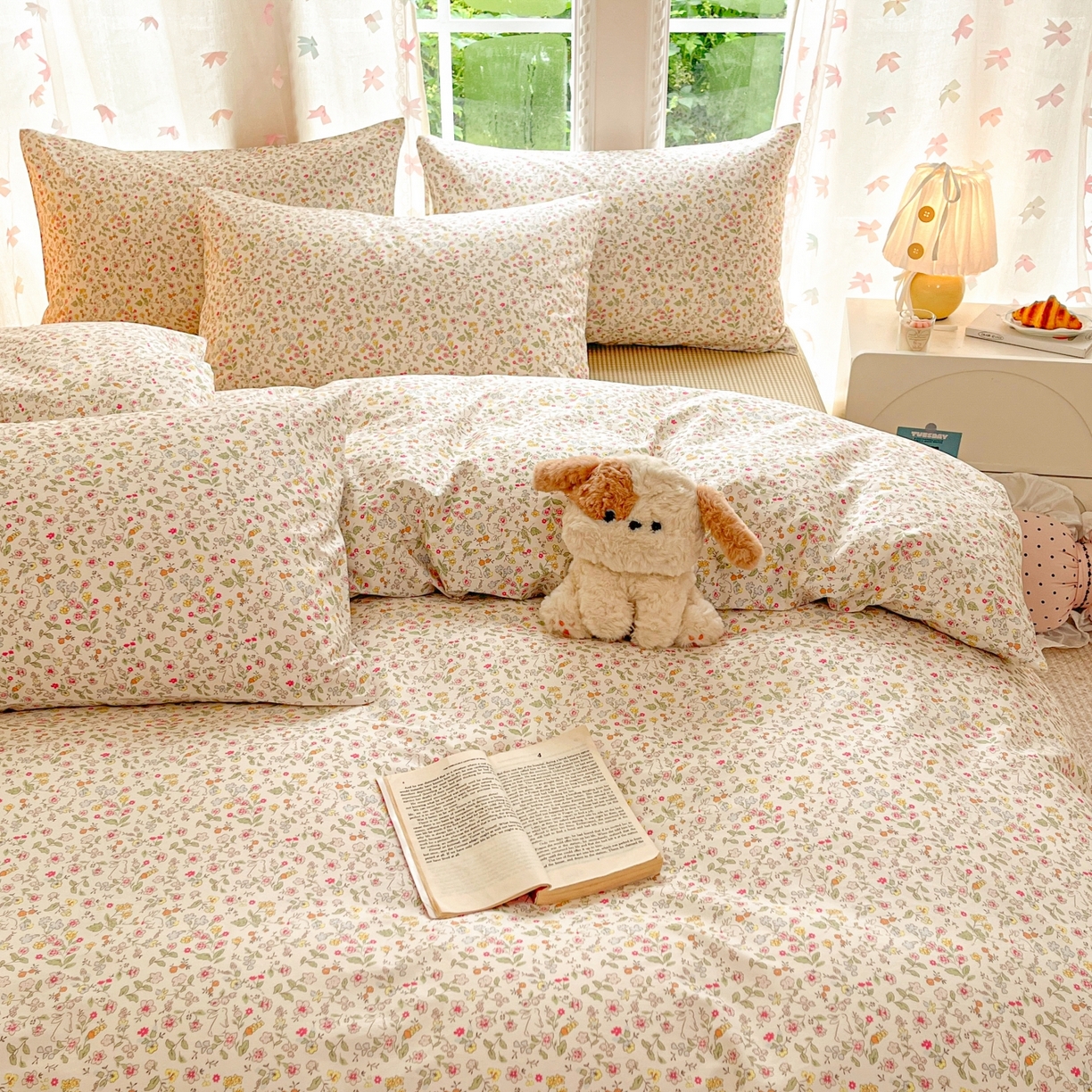 91家纺网 家纺一手货源 找家纺 柠馨 2025新款全棉印花四件套安凡妮系列 抱仙兔