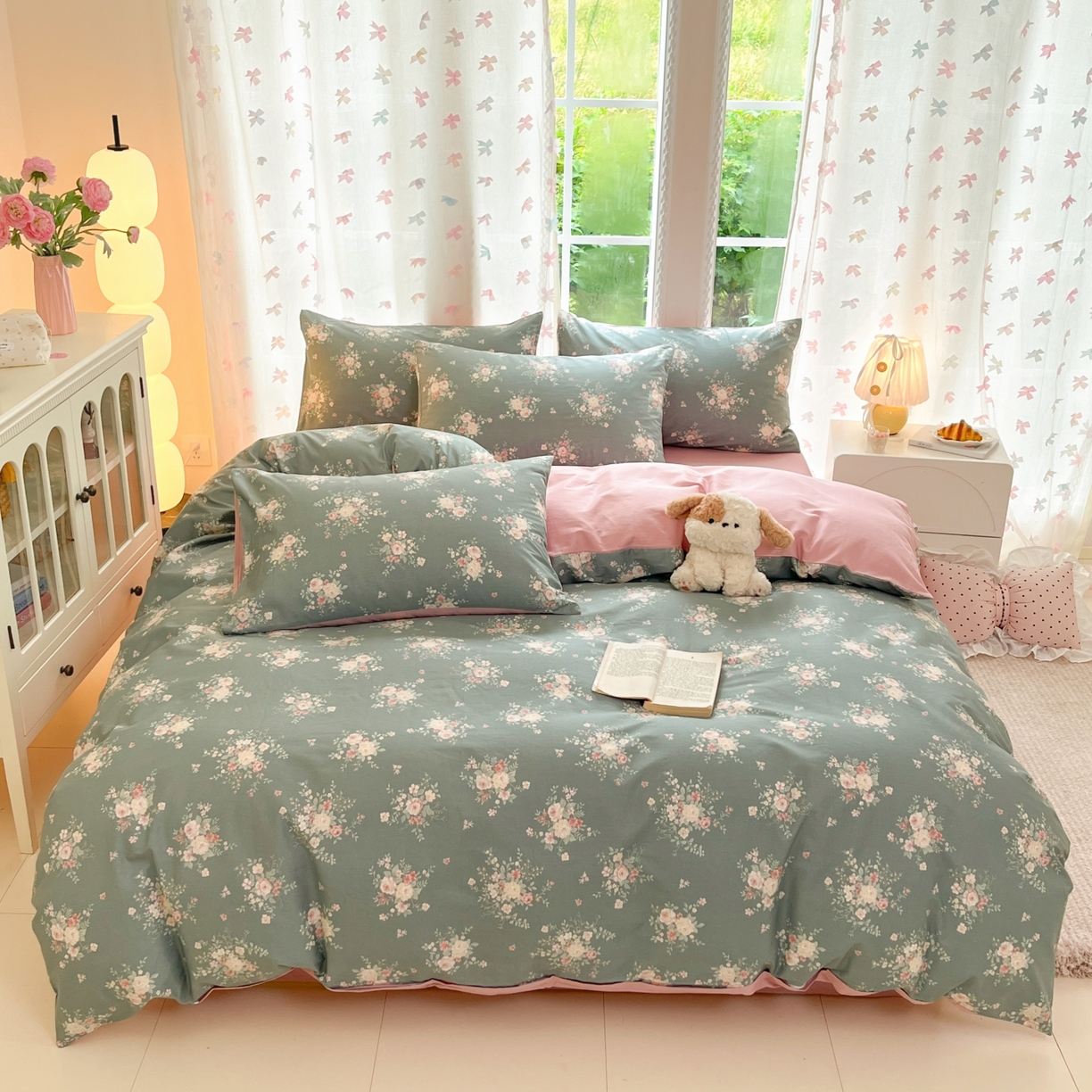 91家纺网 家纺一手货源 找家纺 柠馨 2025新款全棉印花四件套安凡妮系列 墨影