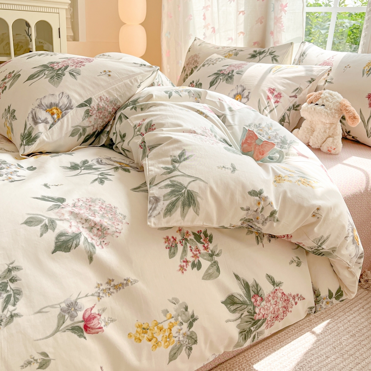 91家纺网 家纺一手货源 找家纺 柠馨 2025新款全棉印花四件套安凡妮系列 肆春