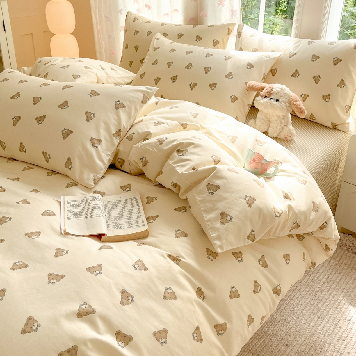 91家纺网 家纺一手货源 找家纺 柠馨 2025新款全棉印花四件套安凡妮系列 小熊行星