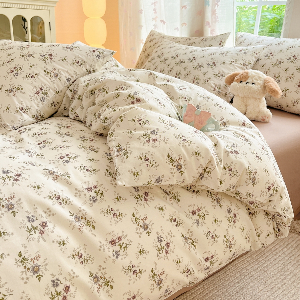 91家纺网 家纺一手货源 找家纺 柠馨 2025新款全棉印花四件套安凡妮系列 曦禾