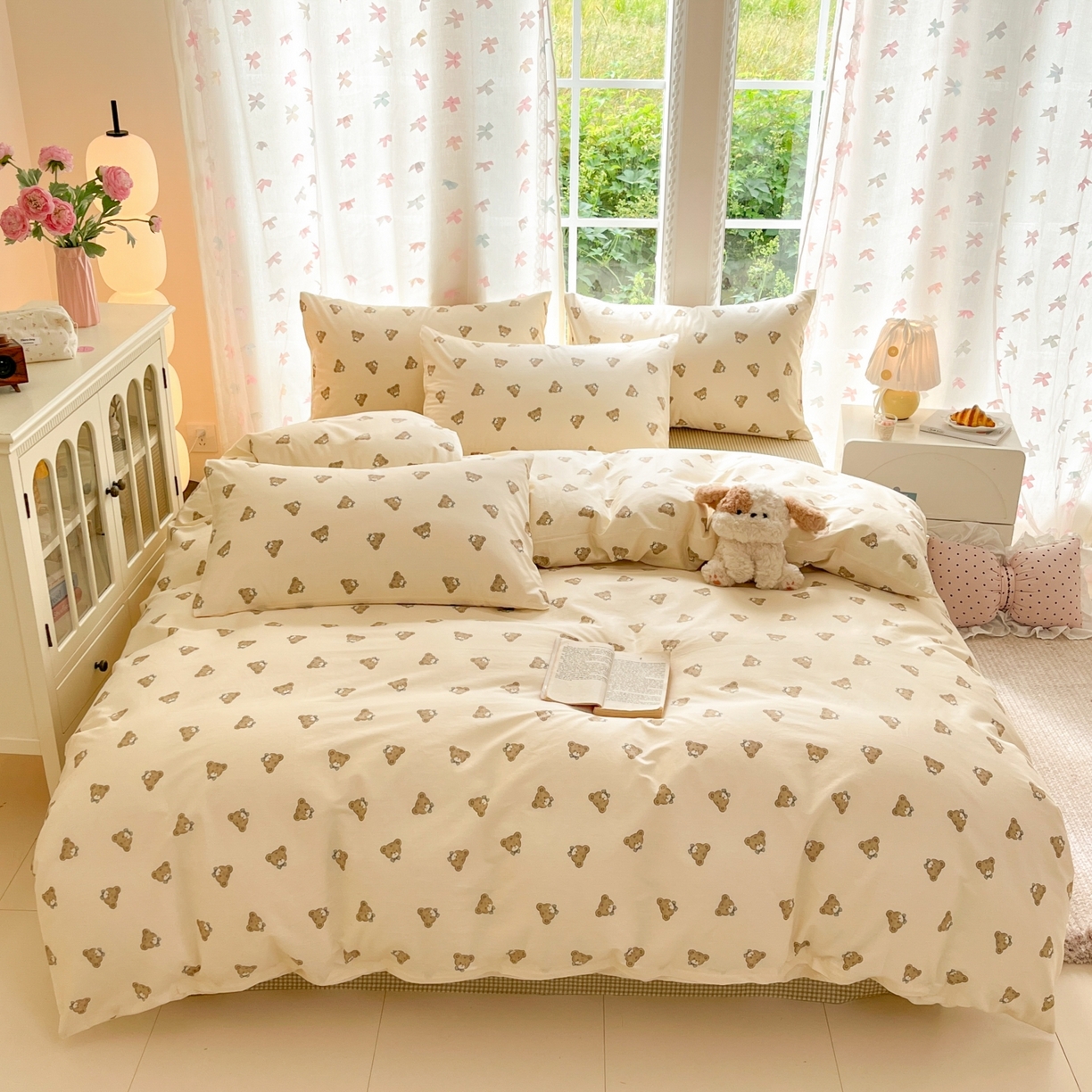 91家纺网 家纺一手货源 找家纺 柠馨 2025新款全棉印花四件套安凡妮系列 小熊行星