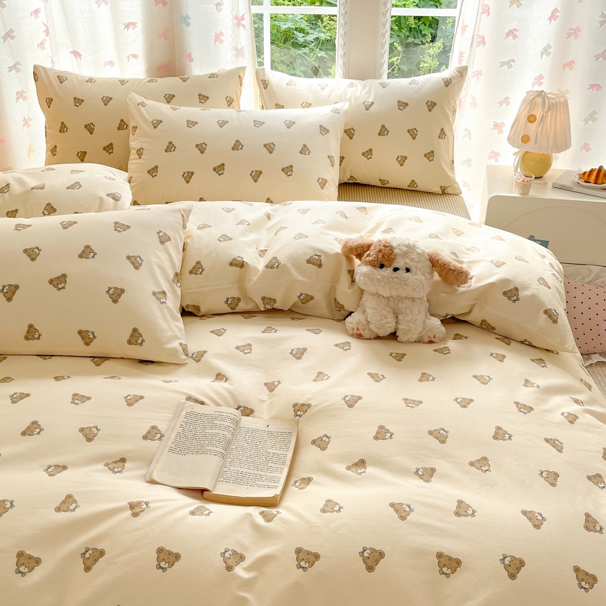 91家纺网 家纺一手货源 找家纺 柠馨 2025新款全棉印花四件套安凡妮系列 小熊行星