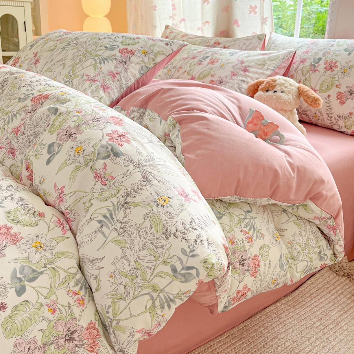 91家纺网 家纺一手货源 找家纺 柠馨 2025新款全棉印花四件套安凡妮系列 北沐