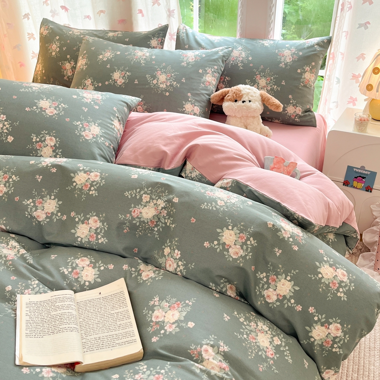 91家纺网 家纺一手货源 找家纺 柠馨 2025新款全棉印花四件套安凡妮系列 墨影