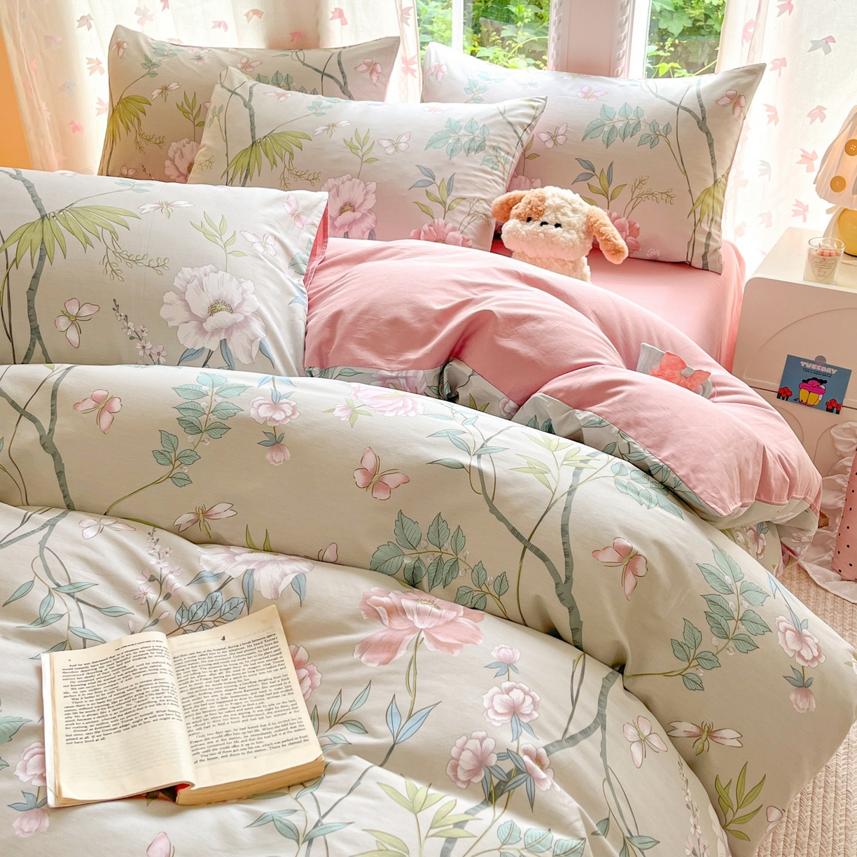 91家纺网 家纺一手货源 找家纺 柠馨 2025新款全棉印花四件套安凡妮系列 醉墨