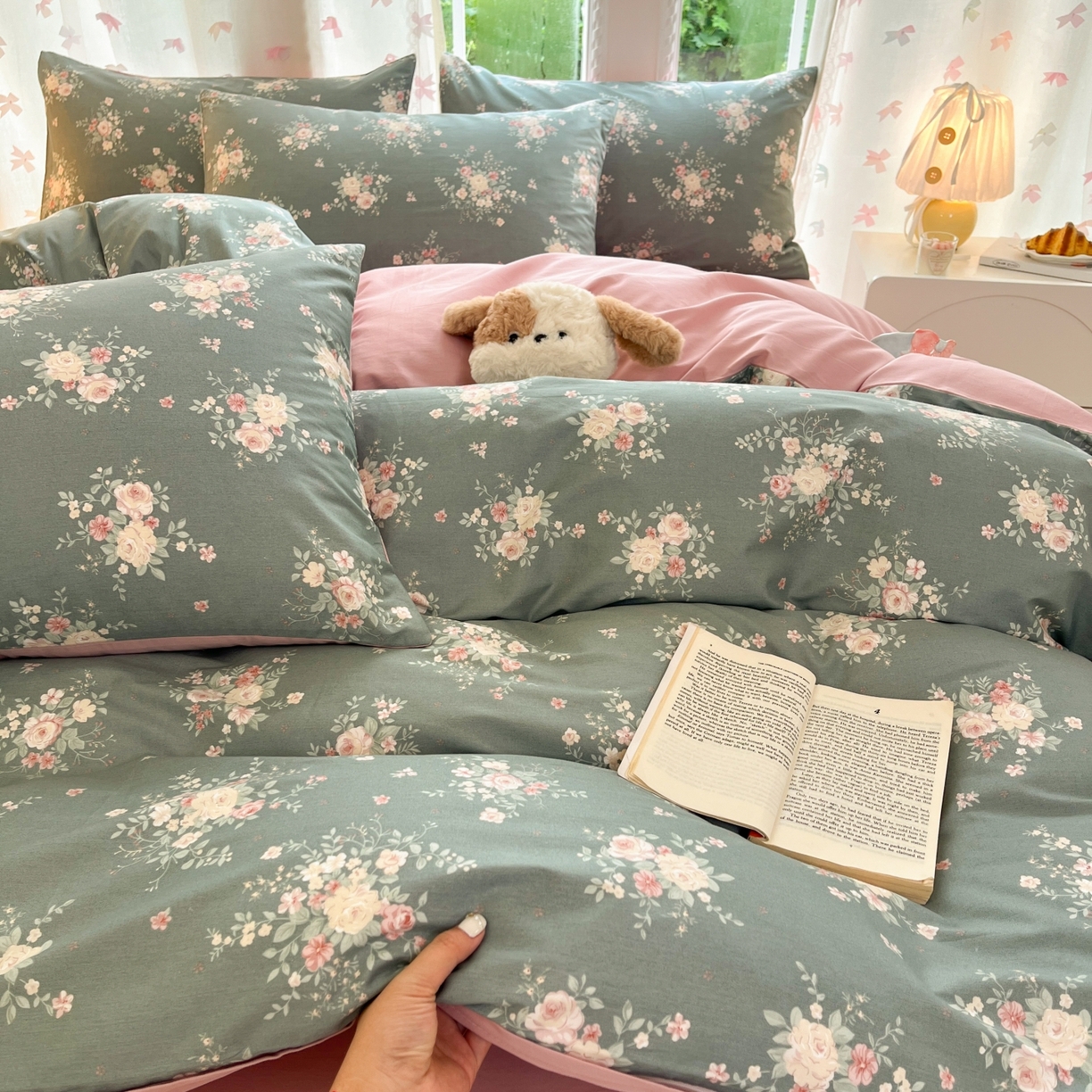 91家纺网 家纺一手货源 找家纺 柠馨 2025新款全棉印花四件套安凡妮系列 墨影