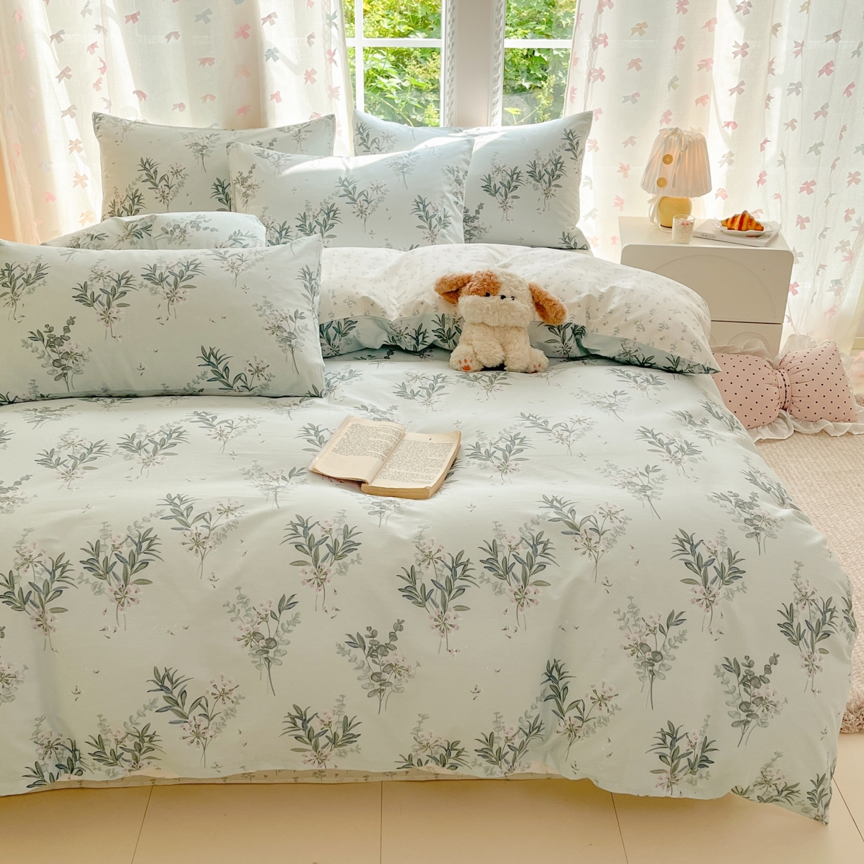 91家纺网 家纺一手货源 找家纺 柠馨 2025新款全棉印花四件套安凡妮系列 雾恋